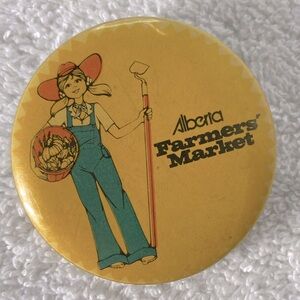 5/$35 Vintage Alberta Farmers' Market Party Pin Back Button Badge